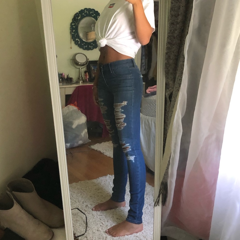 High waisted dark wash skinny jeans